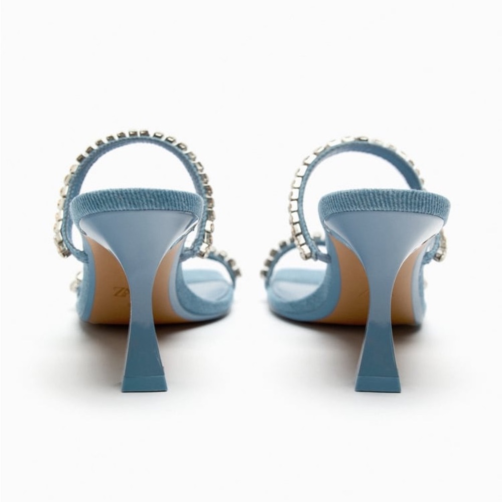 Zara Rhinestone Heeled Denim Sandals - Picture 6 of 6
